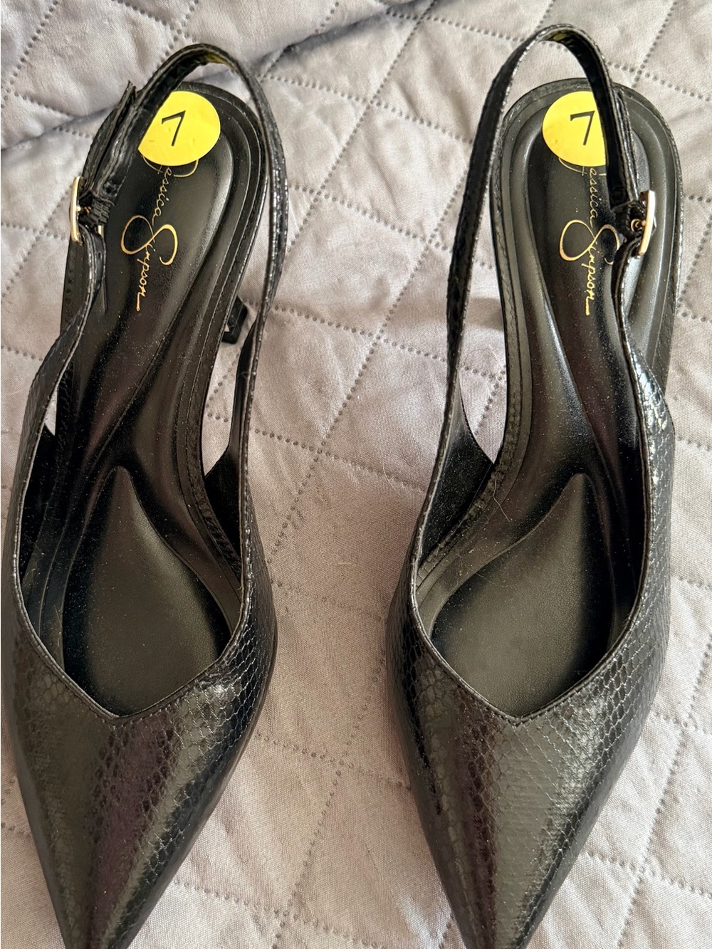 Jessica Simpson Black Textured Pointed Slingback Heels